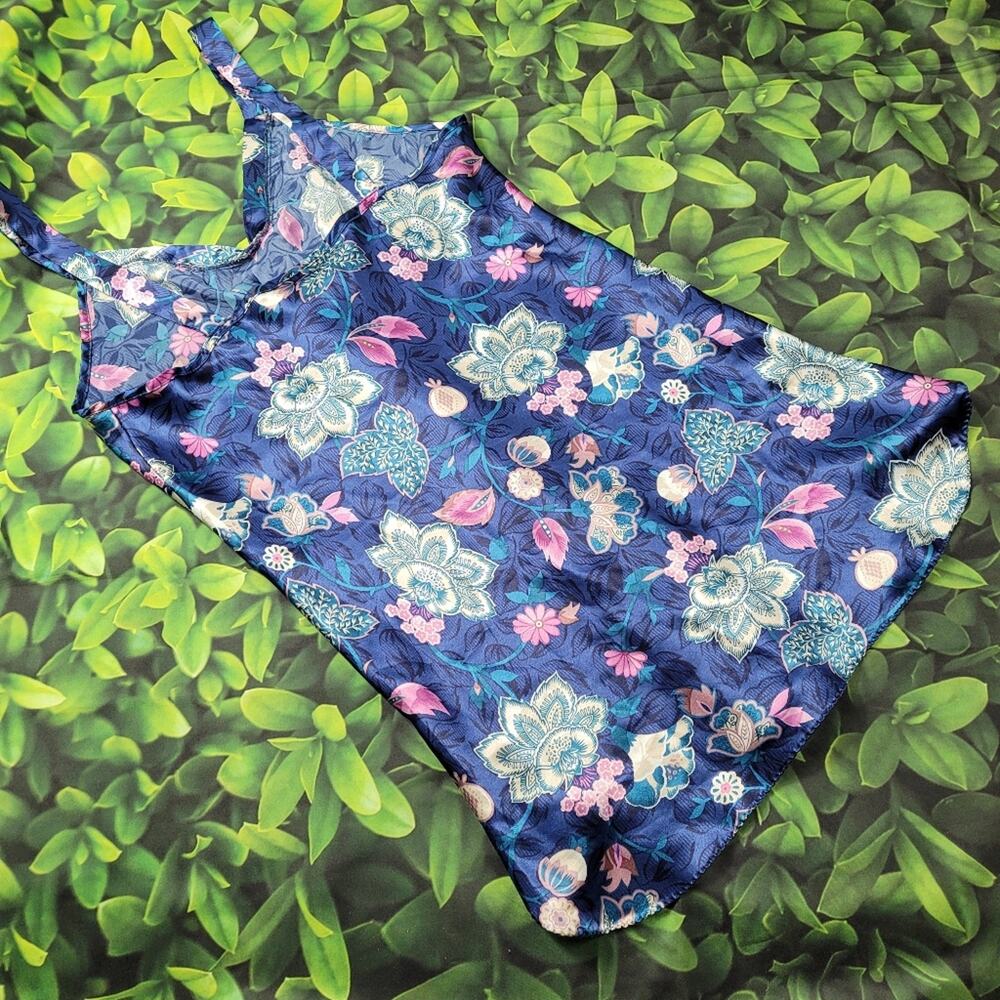 Vintage California Dynasty Blue Floral Chemise Slip Dress Nightie size Small - Picture 9 of 14